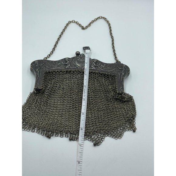 Antique German Silver Chain Mail Evening Bag w/ Ch - Picture 8 of 9